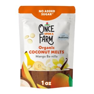 Experience premium imported Once Upon a Farm Coconut Melts, a delightful mango ba-nilla treat with no added sugar, available at Curat Cart.