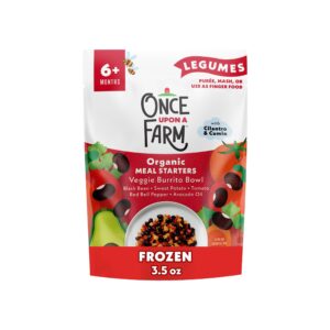 Once Upon a Farm Organic Baby Food offers a premium imported Veggie Burrito Bowl, perfect for 6+ months. Available at Curat Cart.
