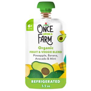 Discover the premium imported Once Upon A Farm Organic Fruit Veggie Blend, featuring pineapple, banana, avocado, and mint. Available at Curat Cart.