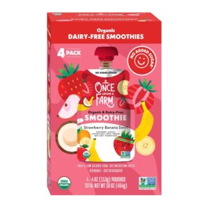Discover the premium imported Once Upon a Farm Strawberry Banana Smoothie, a delightful organic treat available at Curat Cart.