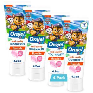 Orajel Paw Patrol Kids Toothpaste, premium import, anti-cavity formula in a 4-pack, available at Curat Cart for delightful brushing.