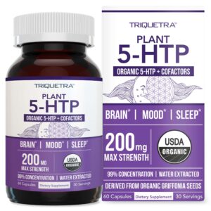 Authentic Organic 5-HTP with Vitamin B6, supports brain, mood, and sleep. 100% genuine product, USDA organic certified.
