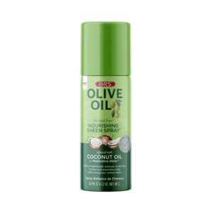 Authentic ORS Olive Oil Nourishing Sheen Spray with coconut oil for radiant shine. Ideal for healthy, beautiful hair.