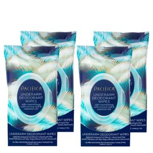 Authentic Pacifica Coconut Milk Deodorant Wipes pack of four, offering a natural, chemical-free freshness boost.