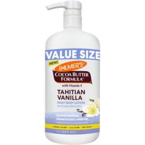 Experience Palmer's Tahitian Vanilla Body Lotion, a premium import that deeply hydrates skin with Vitamin E. Available at Curat Cart.