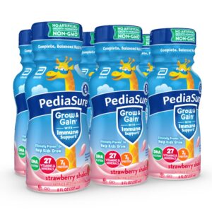 Premium imported PediaSure Grow & Gain Nutrition Shake in strawberry flavor, designed to support kids' growth. Available at Curat Cart.