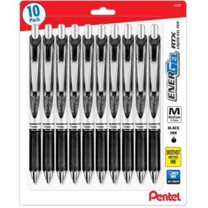Premium imported Pentel Energel Retractable Ink Pens in a 10-pack, featuring smooth writing black ink. Available at Curat Cart.