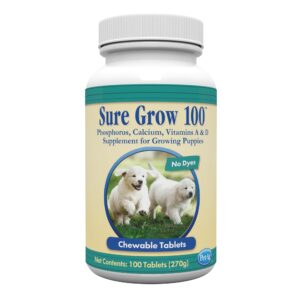 Sure Grow 100 is a premium imported supplement for growing puppies, featuring vitamins and minerals. Available at Curat Cart.