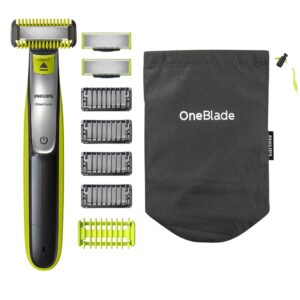 Discover the Philips OneBlade Stubble Trimmer, a premium imported grooming tool, complete with attachments and pouch, available at Curat Cart.