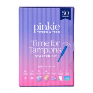 Explore the Pinkie Tampons Starter Kit, a premium import featuring 50 pieces for tweens and teens, available at Curat Cart.