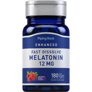 Experience restful sleep with Piping Rock Melatonin 12 mg, a premium imported dietary supplement available at Curat Cart.