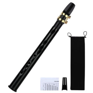 Discover the authentic mini saxophone, a portable woodwind instrument, complete with accessories for music enthusiasts.