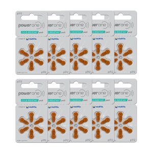 Premium imported Power One Zinc P312 hearing aid battery pack, featuring child-resistant design. Available at Curat Cart.