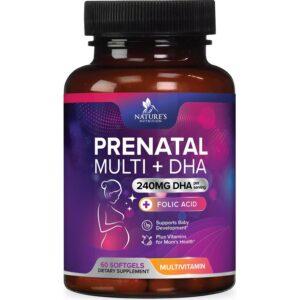 100% Genuine prenatal vitamins with folic acid, 240mg DHA for mom and baby's health in softgel form.