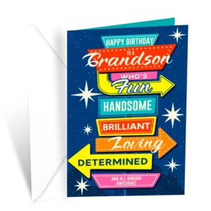 Celebrate your grandson with this premium imported birthday card from Curat Cart, featuring vibrant graphics and heartfelt messages.