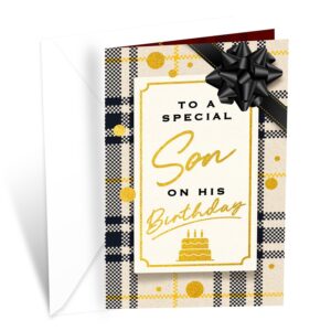 Celebrate your son's special day with this premium imported birthday card from Curat Cart, featuring elegant design and vibrant colors.