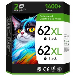 Premium imported HP 62XL Black Ink Cartridge, yields 1400+ pages, available at Curat Cart for professional quality prints.