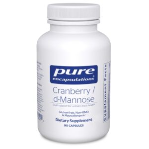 Authentic Pure Encapsulations Cranberry D-Mannose for urinary health, gluten-free and non-GMO, 90 capsules.