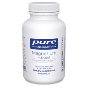 Authentic Pure Encapsulations Magnesium Citrate, 90 capsules. Promotes muscle and nerve health, gluten-free and non-GMO.