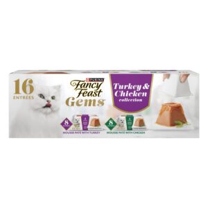 Indulge your cat with Purina Fancy Feast Pate Mousse, a premium imported treat featuring turkey and chicken flavors. Available at Curat Cart.