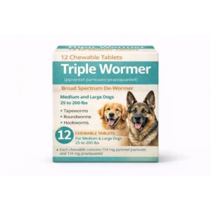 Premium imported Pyrantel Pamoate Praziquantel de-wormer for medium and large dogs available at Curat Cart. Effective broad spectrum treatment.
