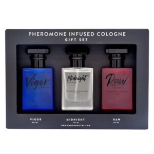 Discover the premium imported RawChemistry Pheromone Men's Cologne gift set, featuring Vigor, Midnight, and Raw variants at Curat Cart.