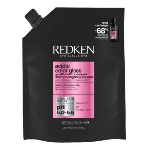 100% Genuine Redken Acidic Color Gloss Shampoo, 500 ml pouch, enhances shine with advanced pH technology for vibrant color.