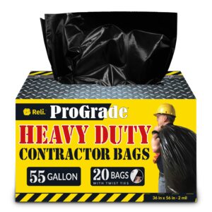 Premium imported Reli Contractor Garbage Bags, 55-gallon capacity, ideal for heavy-duty use. Available at Curat Cart.