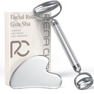 Experience the Rena Chris Gua Sha Face Roller Set, a premium import for your self-care ritual. Available at Curat Cart.