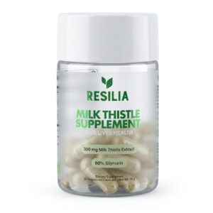 Resilia Milk Thistle Supplement features 300 mg milk thistle extract for liver health. Premium import available at Curat Cart.
