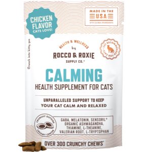 Rocco & Roxie Cat Calming Treats, a premium import, offers unparalleled support for a calm and relaxed cat. Available at Curat Cart.