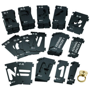 Authentic Rockler Router Letter Template Set includes various letter templates and spacers for precise routing.
