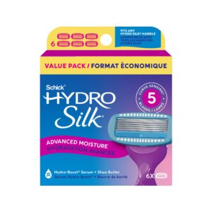 Discover 100% genuine Schick Hydro Silk Razor Blade Refills, featuring advanced moisture and hydration for a smooth shave.