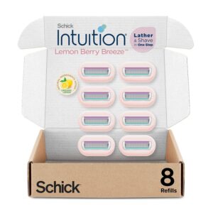 Discover the premium imported Schick Intuition Lemon Berry Breeze refills at Curat Cart, offering a lather and shave in one step.