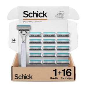 Premium imported Schick Quattro Razors for Men with 1 handle and 16 cartridges, available at Curat Cart for a superior shave.