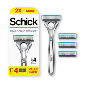 Premium imported Schick Quattro Razors for Men featuring 4 titanium blades, available at Curat Cart for a superior shaving experience.