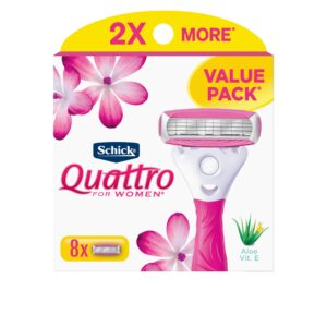 Discover the authentic Schick Quattro Women's Razor in a value pack, featuring aloe and vitamin E for smooth shaving.