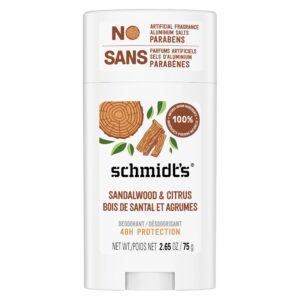 Schmidt's Vegan Deodorant Sandalwood Citrus offers premium imported 48H protection, available at Curat Cart. Experience natural freshness.