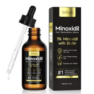 Sefralls Minoxidil Hair Growth Oil, a premium import with 5% Minoxidil and Biotin, available at Curat Cart for thicker-looking hair.