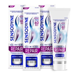 Experience premium imported Sensodyne Clinical Repair Toothpaste for sensitive teeth, available at Curat Cart. Repair and shine in one tube.