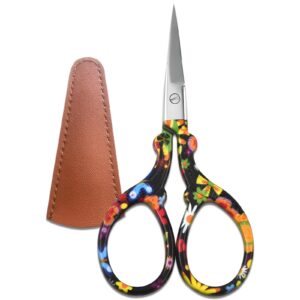 Sharp Embroidery Crafting Scissors with vibrant floral design, a premium import available at Curat Cart.