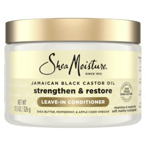 100% genuine SheaMoisture Jamaican Black Castor Oil Leave-In Conditioner for strengthening and restoring hair health.