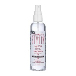 Simply Stylin' Light Silk Spray is a premium imported solution that eliminates frizz and straightens hair. Available at Curat Cart.