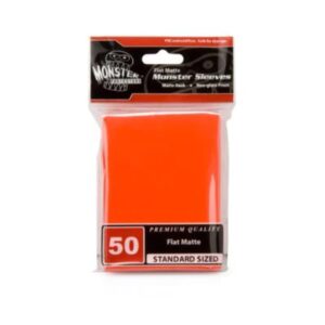 100% Genuine Monster Protector Sleeves in bright orange, 50 standard-sized flat matte sleeves for ultimate card protection.