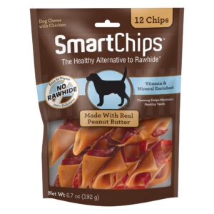 Premium imported SmartBones SmartChips Dog Treats with real peanut butter, ideal for healthy chewing. Available at Curat Cart.