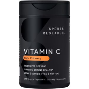 Discover Sports Research High Potency Vitamin C capsules, 100% genuine, vegan, gluten-free, supporting your immune health.