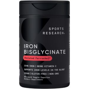 Discover Sports Research Iron Bisglycinate, a premium imported supplement that supports iron levels in the blood. Available at Curat Cart.