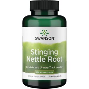 100% genuine Stinging Nettle Root supplement for prostate and urinary tract health, 500 mg per capsule, 100 capsules.