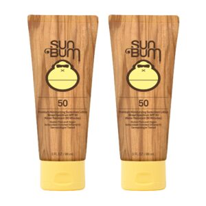 100% genuine Sun Bum SPF 50 Sunscreen Lotion, premium and water-resistant, perfect for sun protection outdoors.