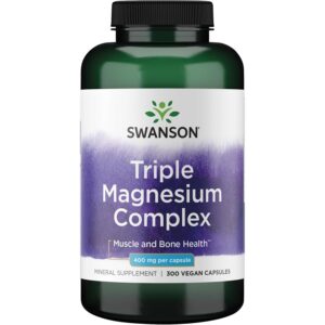 Discover Swanson's authentic Triple Magnesium Complex for muscle and bone health, featuring 300 vegan capsules.